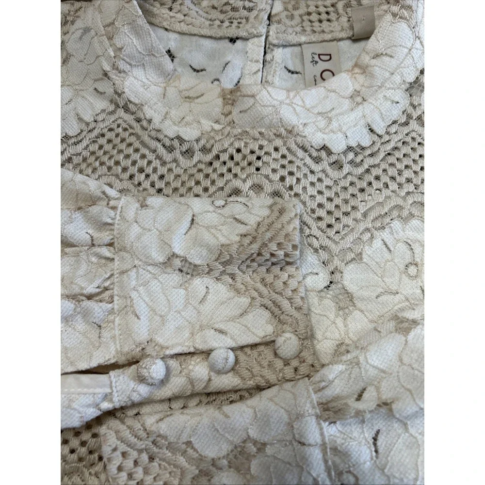 Dolan x Anthropologie Left Coast Mock Neck Long Sleeve Blouse Ivory Lace Small